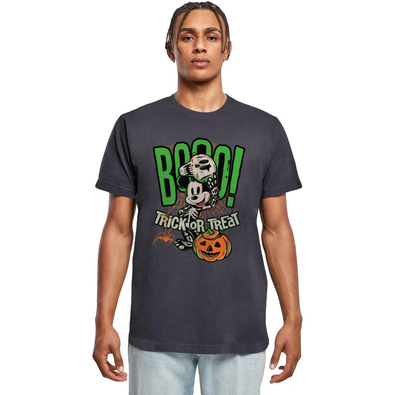 Image of Disney Men Boo Trick Or Treat Mickey Mouse Cotton T-Shirt in Navy Size: Small Navy S Male 5063376667166