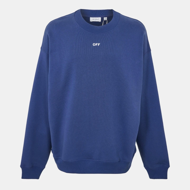 Image of Off White Mens Skate Contemporary Fit Crew Sweatshirt Dark Blue-White male XS