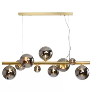 image of Luminosa Segal Linear Ceiling Pendant, 9 Light G9, Satin Gold, Chrome Plated Glass