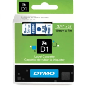 image of Dymo 45804 Blue on White Label Tape 19mm x 7m