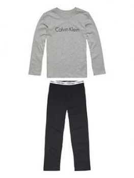 Image of Calvin Klein Boys Long Sleeve Pyjama Set - Grey/Black, Size 8-10 Years