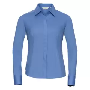 Image of Russell Collection Ladies/Womens Long Sleeve Poly-Cotton Easy Care Fitted Poplin Shirt (3XL) (Corporate Blue)
