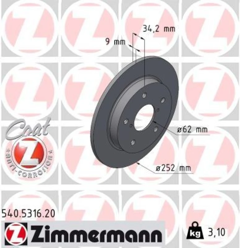 Image of ZIMMERMANN Brake disc ZIMMERMANN 540.5316.20