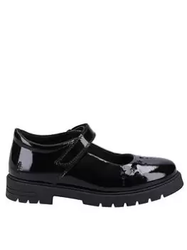 Image of Hush Puppies Sabrina Patent Jnr School Shoe - Black, Size 2 Older