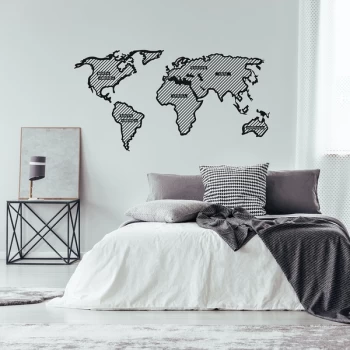Image of World Map In The Stripes - Black (120 x 65) Black Decorative Metal Wall Accessory