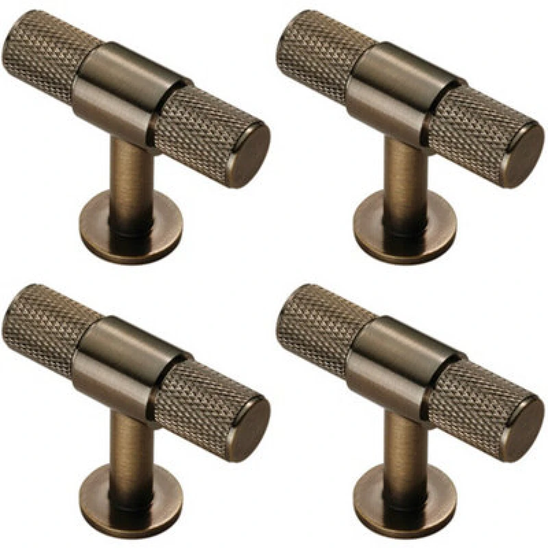 Image of Loops 4x Knurled Cupboard T Shape Pull Handle 50 x 13mm Antique Brass Cabinet Handle Metallics unisex