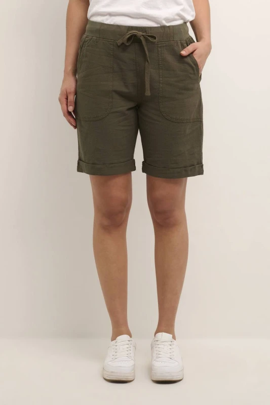 Image of Kaffe Womens Naya Elasticated Shorts in Dark Olive Size: 10 Dark Olive Female 10