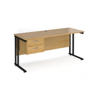 image of Office Desk Rectangular Desk 1600mm With Pedestal Oak Top With Black Frame 600mm Depth Maestro 25 MC616P2KO