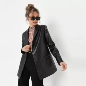 image of Missguided Faux Leather Blazer - Black