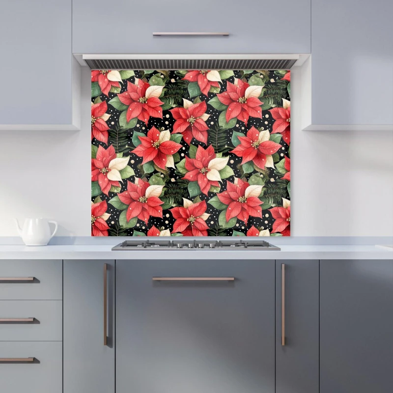 Image of Warren Reed - Designer Poinsettia, Watercolor Style Kitchen Splashback in Red Size: 600mm x 750mm Red Unisex 600mm x 750mm