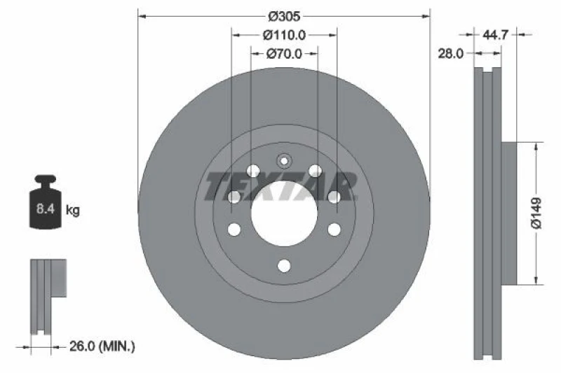 Image of Brake disc TEXTAR 92155403