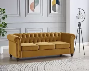 Image of Chesterfield Velvet Fabric 3 Seater Sofa, Gold