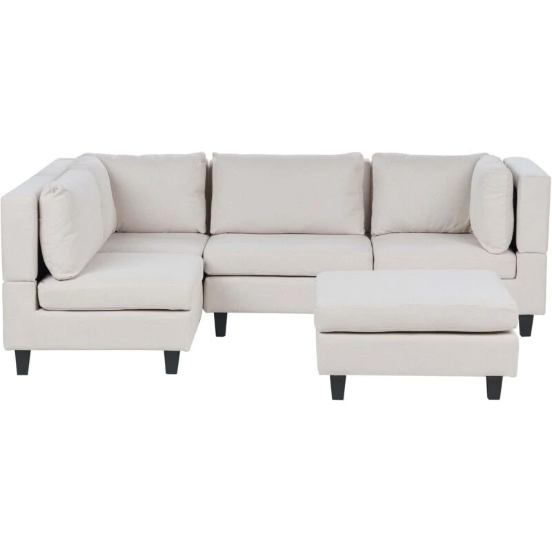 Image of Beliani Modular Corner Sofa 4 Seater Unstad Fabric Light Beige With Ottoman Right Hand