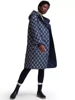 Image of Regatta X Orla Kiely Quilted Midi Reversible Jacket - Navy, Size 8, Women