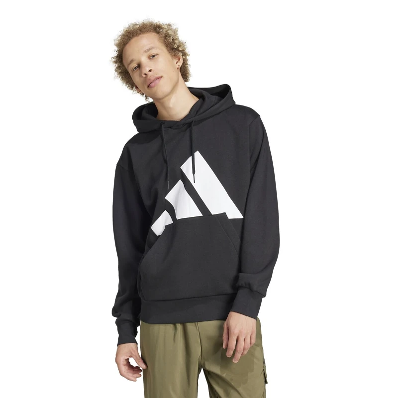 Image of Adidas SPORTSWEAR Essential Big Logo Hoodie Sweatshirt Black Cotton XXL