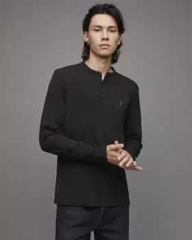 Image of AllSaints Mens Brace Ls Henley, Jet Black, Size: S