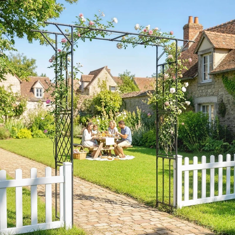 Image of OUTSUNNY Garden Arch, Rose Arch, 180 x 40 x 215 cm, Black Size: 180cm x 40cm Black Unisex 180cm x 40 cm