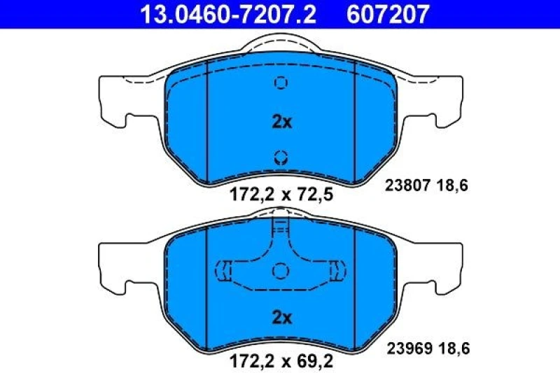 Image of ATE 13.0460-7207.2 Brake pad set excl. wear warning contact Brake Pad Set,disc brake (402)