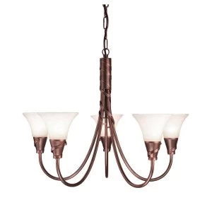 5 Light Multi Arm Chandelier Copper Finish, E14