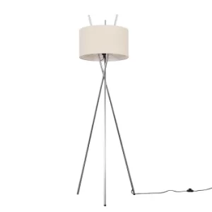 Image of Crawford Chrome Tripod Floor Lamp with XL Mink Reni Shade