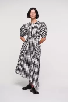 Image of Harlin Curve Sleeve Gingham Dress, Black Gingham / UK 10