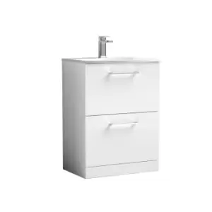 image of Nuie Arno 600mm Floor Standing 2 Drawer Vanity & Curved Basin Gloss White