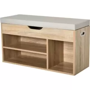 image of Sit-On Shoe Storage Unit w/ Hidden Compartment Handles Sponge Top Grey - Grey/ Natural - Homcom