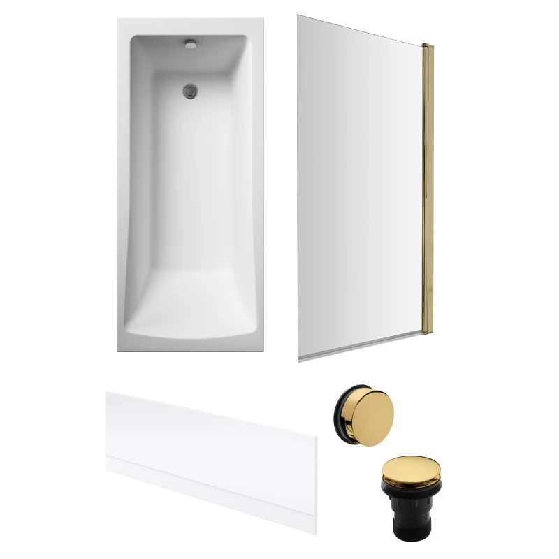 Image of Balterley Square Bath, Front Panel, Brushed Brass Screen and Waste-1700x700mm Bronze