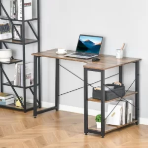 Image of HOMCOM L-Shaped Computer Desk Home Office Corner Desk Study Workstation Table with 2 Shelves, Steel Frame, Rustic Brown