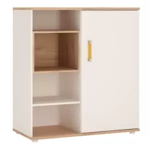 4Kids Low Cabinet With Shelves (sliding Door) In Light Oak And White High Gloss (Orange Handles)