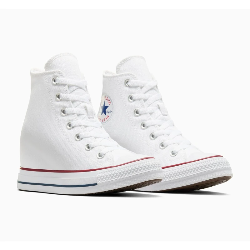 Image of Converse Womens Chuck Taylor All Star Wedge Trainers White Red Navy, 6