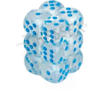 image of Chessex 16mm D6 Dice Block: Borealis Icicle/light blue (12 Dice)