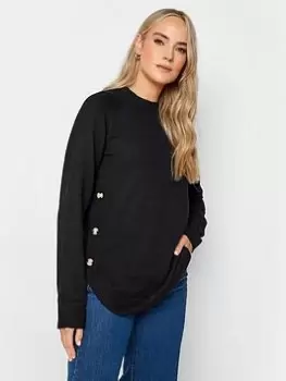 image of Long Tall Sally Black Button Side Jumper, Black, Size 10-12, Women