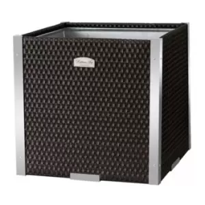 image of Poly Rattan Cube Planter with Decorative Aluminium Trim (Dark Brown)