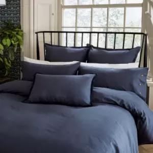 Image of William Morris Linen Cotton Plain Dye Super Kingsize Duvet Cover, Blue