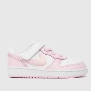 image of Nike White & Pink Court Borough Low 2 Girls Toddler Trainers