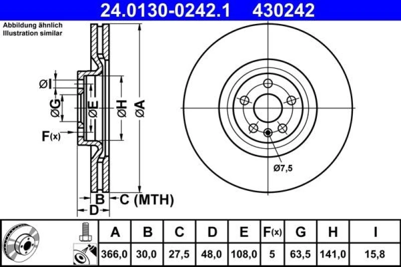 Image of Brake disc ATE 24.0130-0242.1