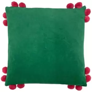 Image of Hoola Pom-Pom Cushion Emerald/Raspberry