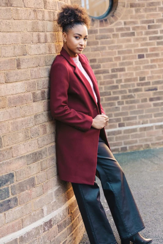 Image of Roman Womens Tailored Single Breasted Coat in Plum Size: 16 Plum Female 16