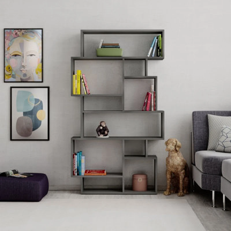 Image of DECORTIE Karmato Modern Bookcase Display Unit Retro Grey Tall 168.5cm M.KT.02.13150.10