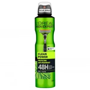 Image of LOreal Men Expert Clean Power 48H Deodorant Spray 250ml