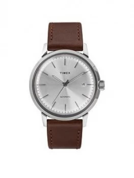 image of Timex Timex Marlin Automatic 40Mm Case Silver Dial And Brown Leather Strap