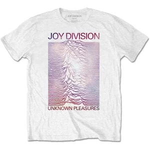 Image of Joy Division - Space - Unknown Pleasures Gradient Unisex Large T-Shirt - White