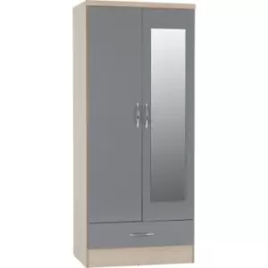 Image of Seconique Nevada Oak and Grey Gloss 2 Door Mirrored Wardrobe