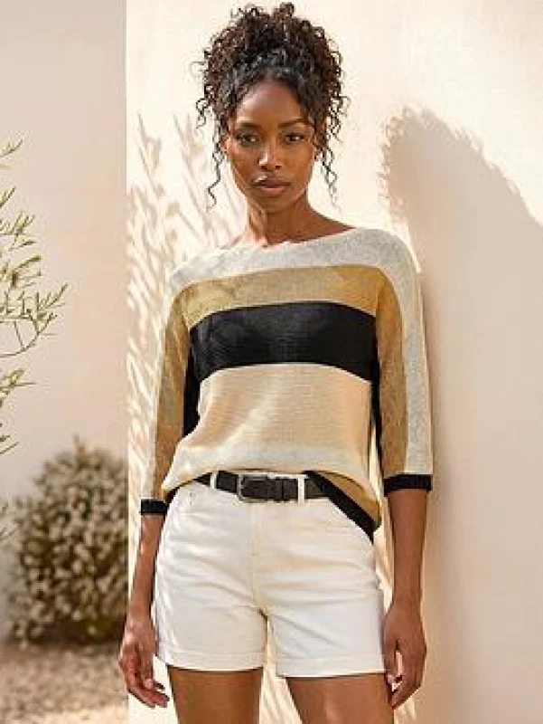Image of Roman Womens Colour Block Stripe Jumper in Beige Size: 20 Beige Female 20