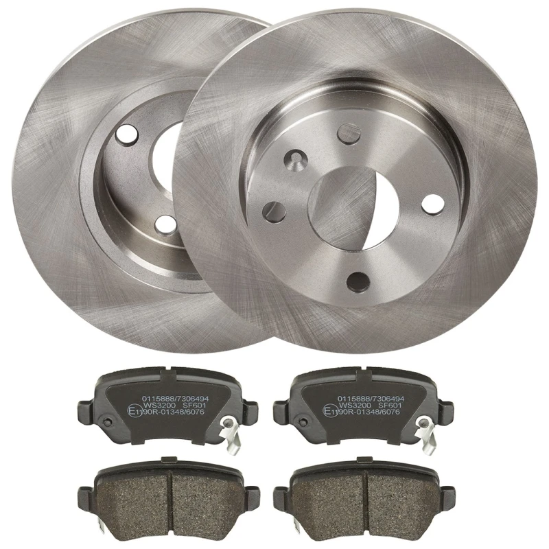 Image of RIDEX 3405B1910 Brake disc and pads set Rear Axle, Brake Disc Type: Solid, with acoustic wear warning Brake Set,disc brakes (3405)