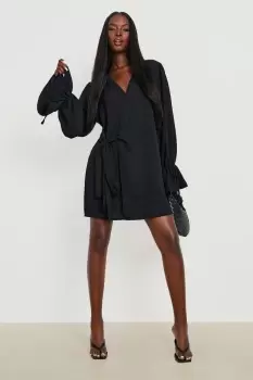 Image of Volume Sleeve Wrap Dress