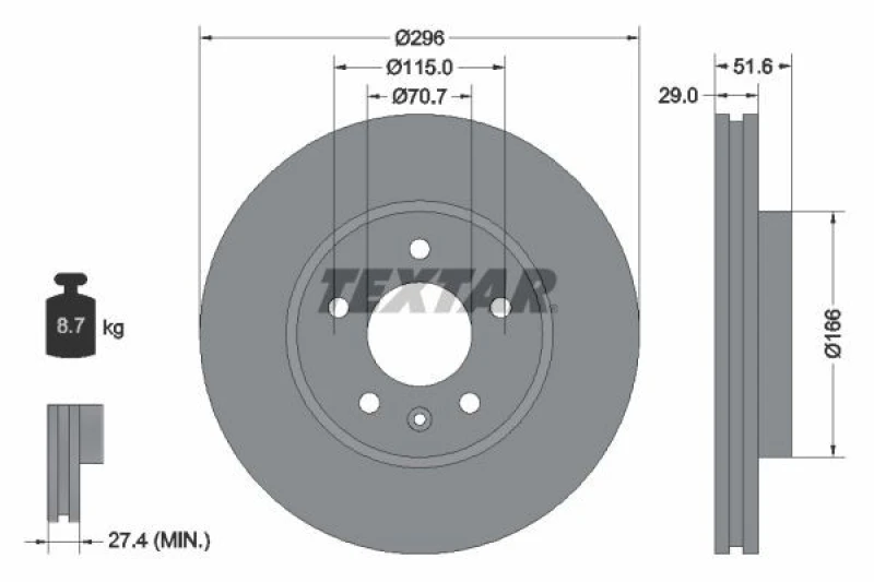 Image of Brake disc TEXTAR 92165405