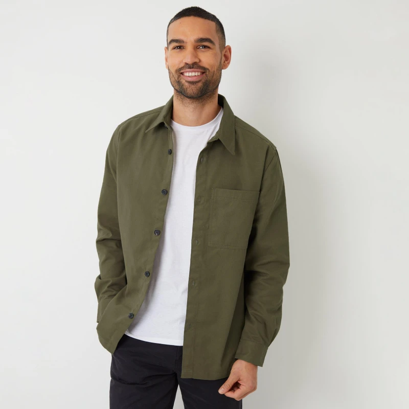 Image of Threadbare Cotton Twill Shacket Khaki