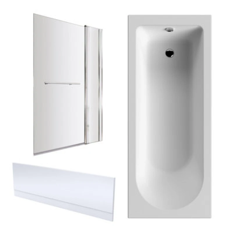Image of Balterley Round Bath, Panel and Screen with Fixed Panel and Rail 1700 x 750mm White